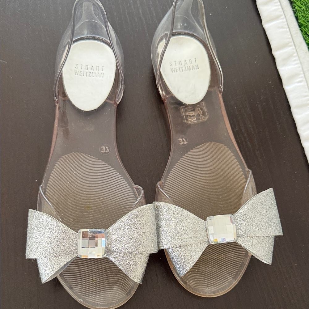 Stuart Weitzman Glittering Silver Bow Sandals - image 1